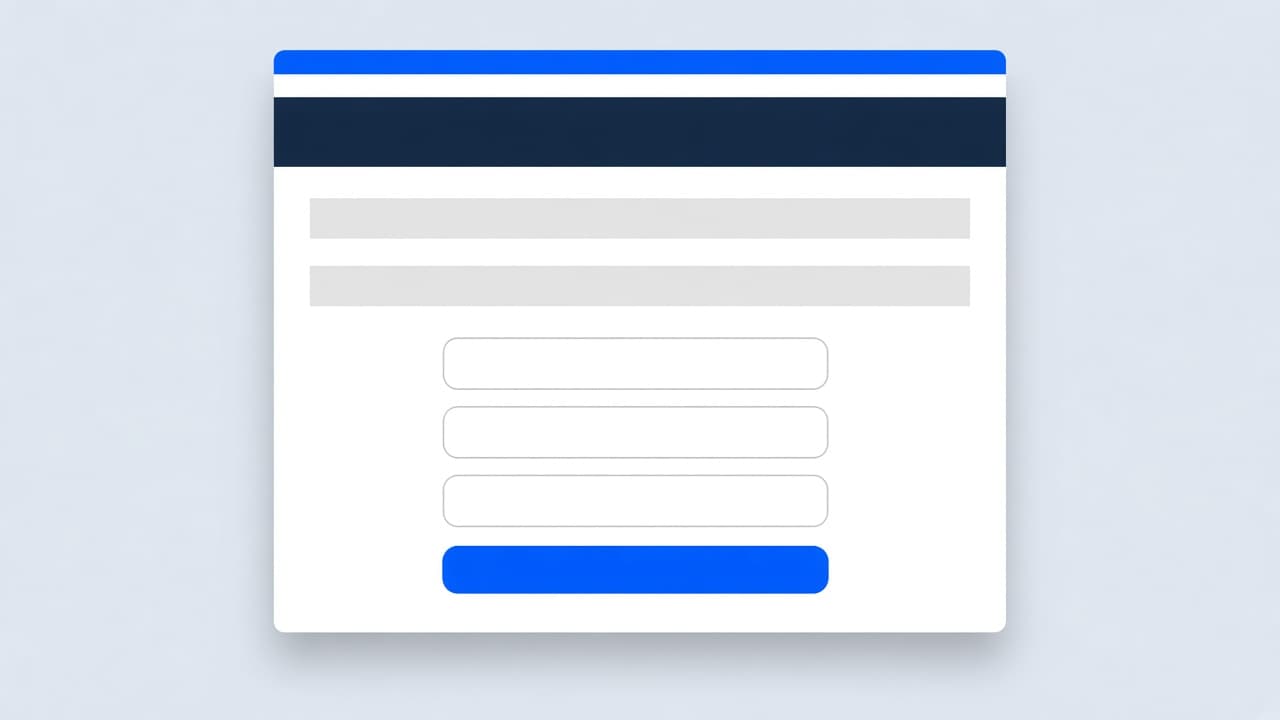 Eine einzelne Seite mit Formular, in Blau und Marineblau.